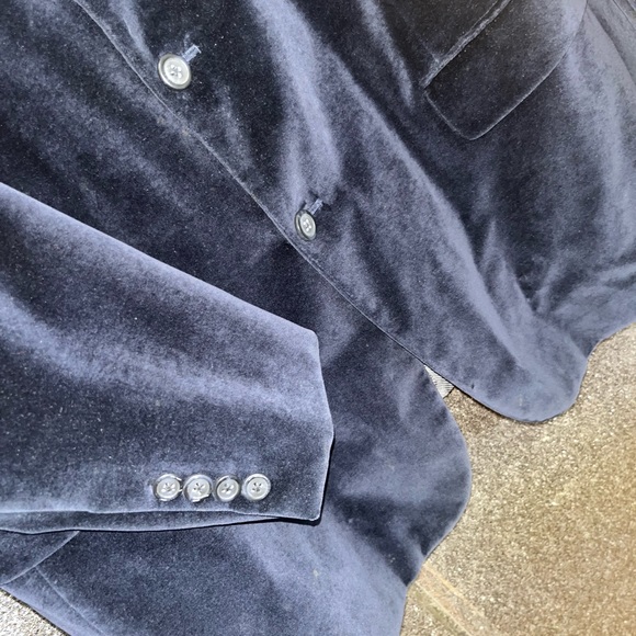 Linea Uomo Tux Dinner Jacket Blazer Size 54 LONG Blue Velvet Satin Mens - Picture 9 of 13